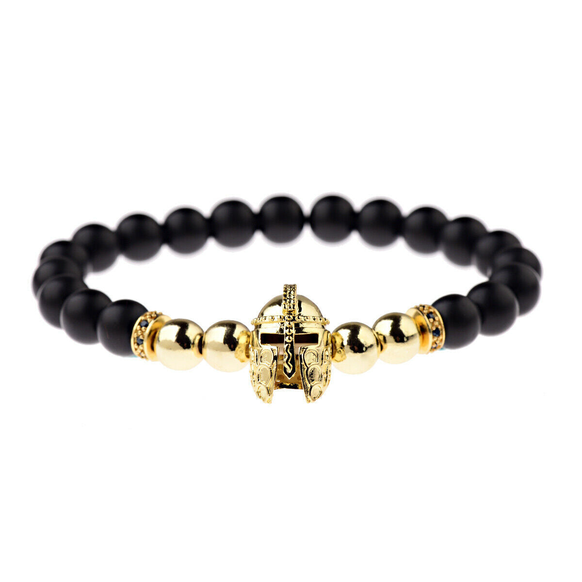 HOT Fashion Charm Bracelet Men Spartan Warrior Helmet Lava Stone Beaded Bracelet