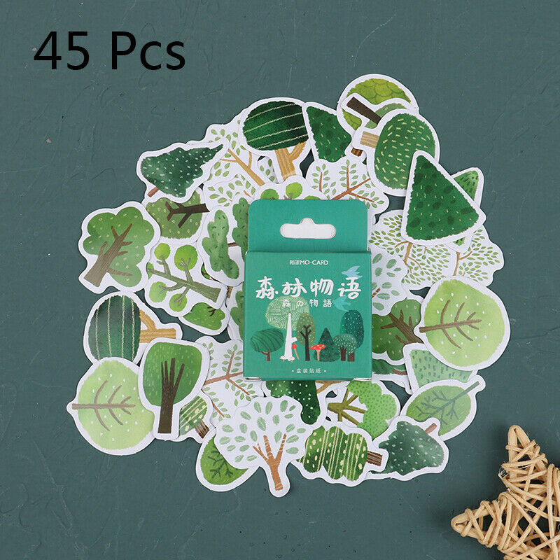 45Pcs Green Plants Decorative Stickers Scrapbooking Stick Label Diary Sta.l8