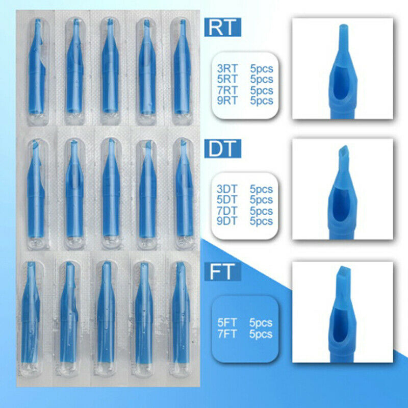 50Pcs Sterile Disposable Tattoo Nozzle Tips Needle Tube Mixed Sizes RT+DT+FT Tt