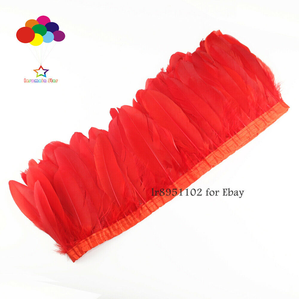 2 meters long new Red 15-18cm wide goose feather trim cloth with DIY sewing
