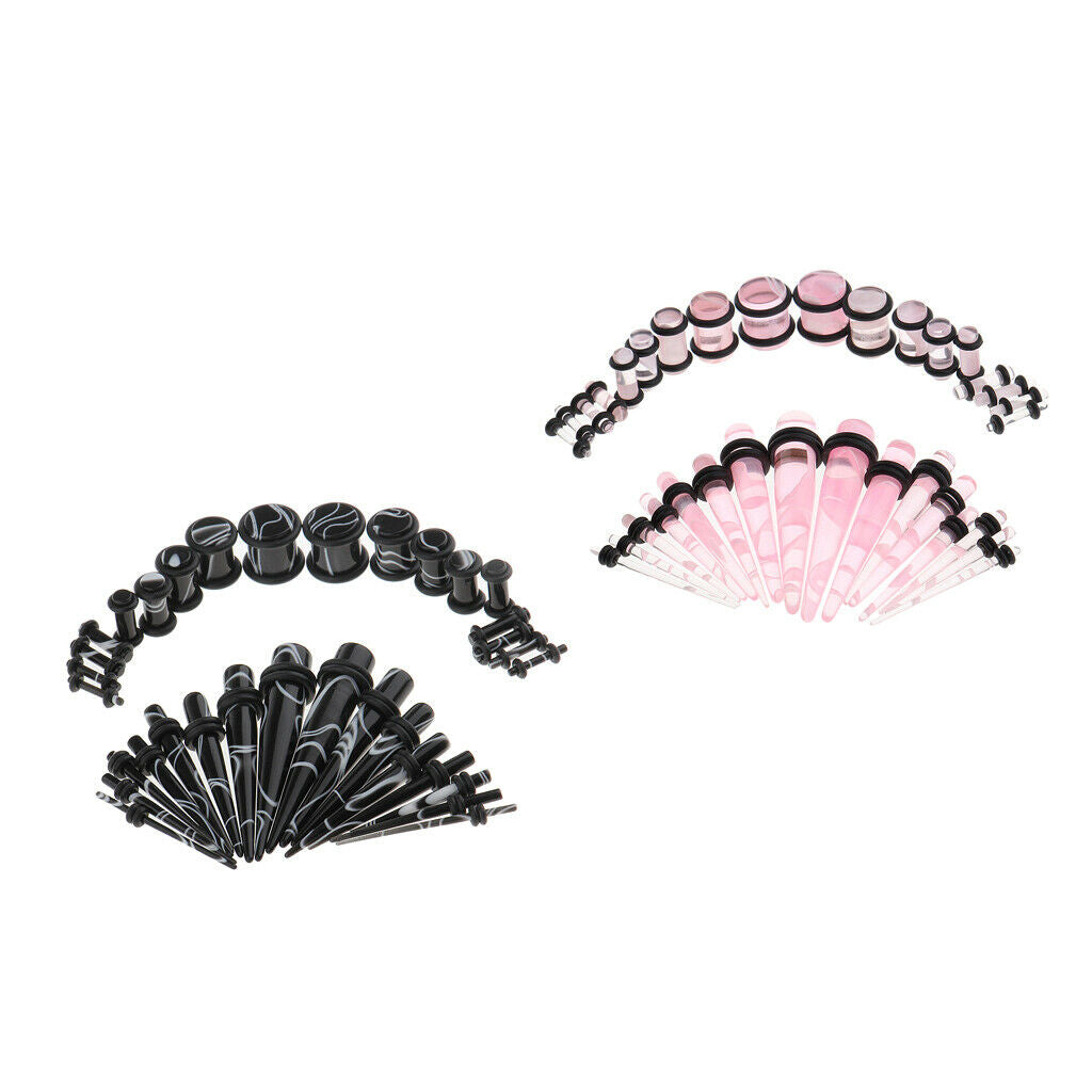 64 Pieces Piercing Ear Gauges Kit Acrylic Tapers and Plugs Double O-rings