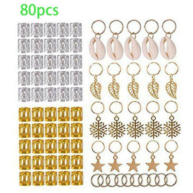 80Pcs Women Girls Dreadlocks Beads Hair Braid Rings Clips DIY Braiding Metal