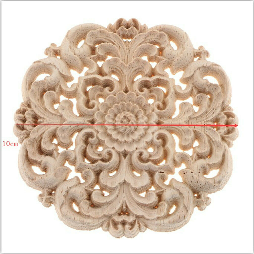 12pcs/pack Round Wood Carved Applique Cabinet Furniture Home Decoration