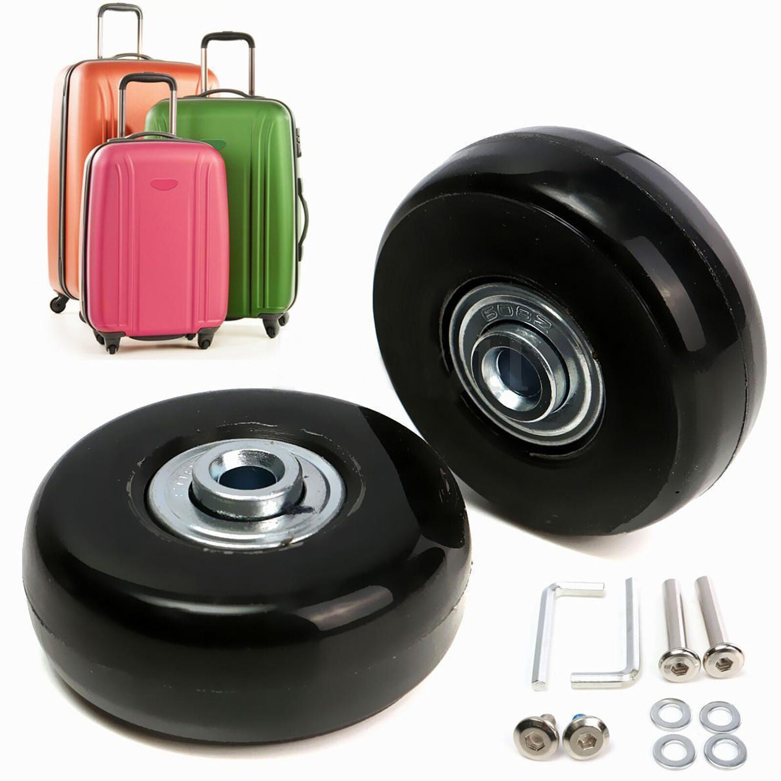 2pcs 50mm Luggage Suitcase Replacement Wheels Axles Rubber Deluxe Repair