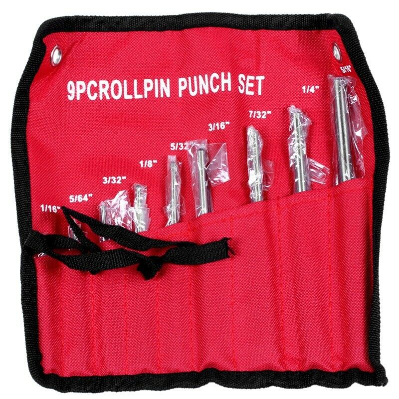9Pcs Roll Pin Punch Set And 4Pcs Hollow End Starter Punch Tool With Red Case LP3