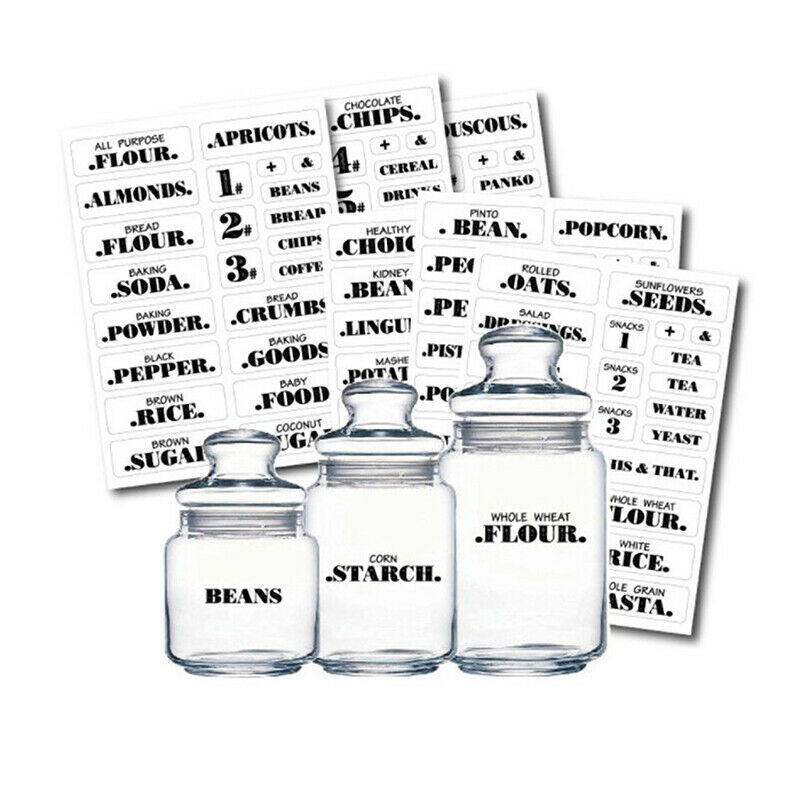 6 Sheets Transparent Waterproof Pantry Stickers Food Jar Labels for Pantr.l8