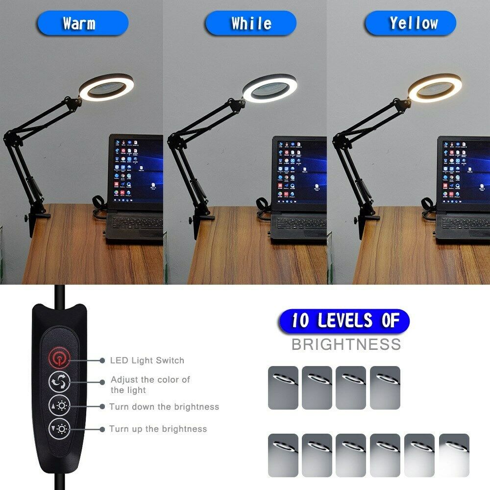 5X Glass Magnifier USB LED Magnifying Flexible Desk Lamp Loupe Reading 22CM B5