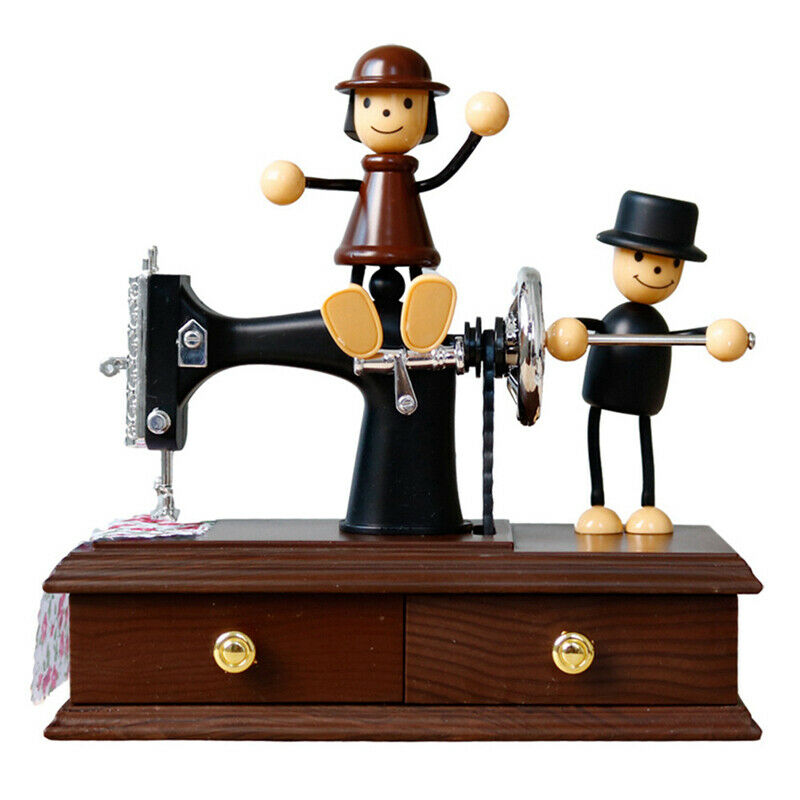 Music Box Mini Retro Sewing Clockwork Music Wood Box Home Decoration Home CrN6X5