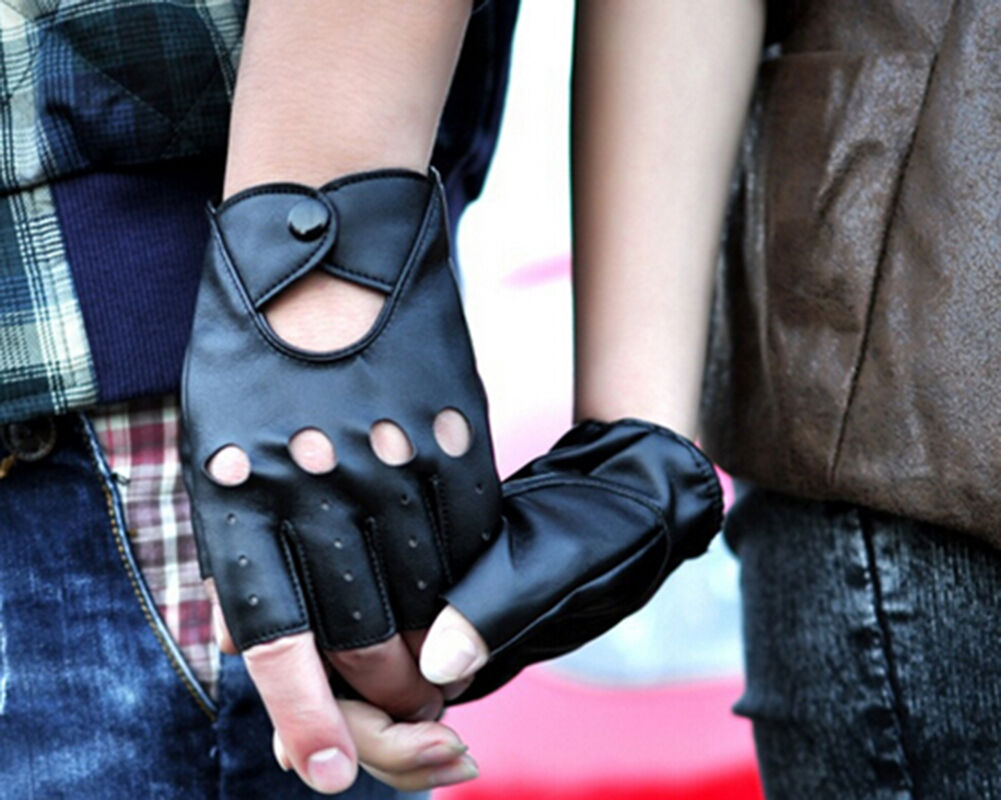 Lady PU Leather Mittens Fingerless Fad Punk Motorcycle Gloves Black SEDD