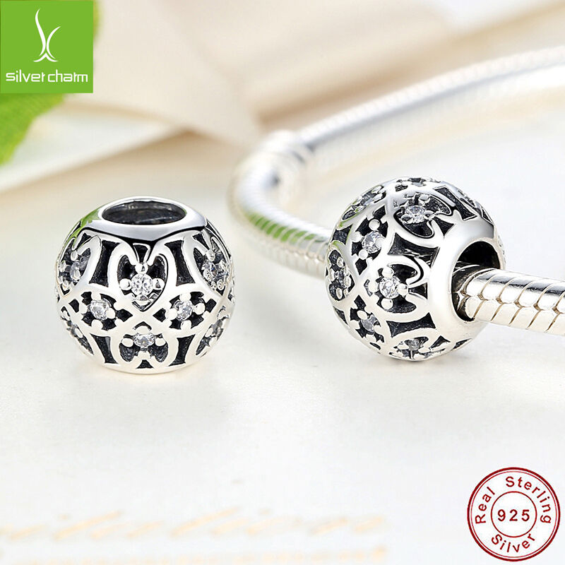 Real 925 Sterling Intricate Lattice Clear CZ World Ball Charm Authentic#791295CZ