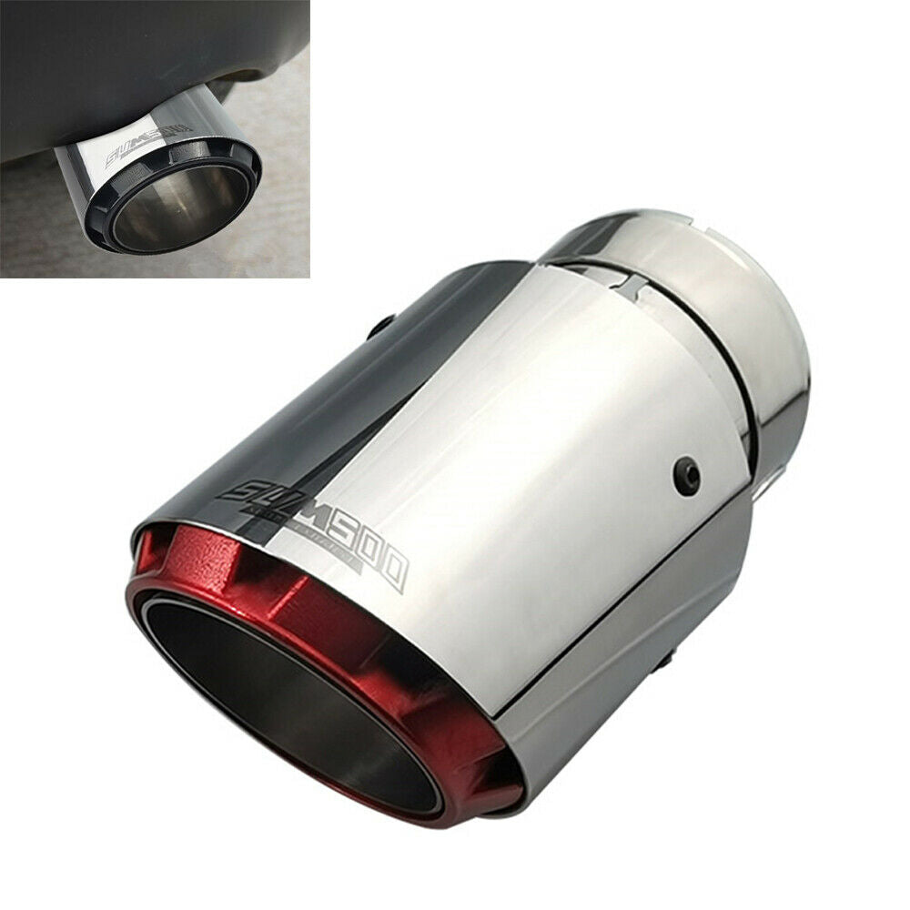 2.5'' In 3.5'' Out Car Exhaust End Tip Chrome + Red Three Layers Stainless Steel