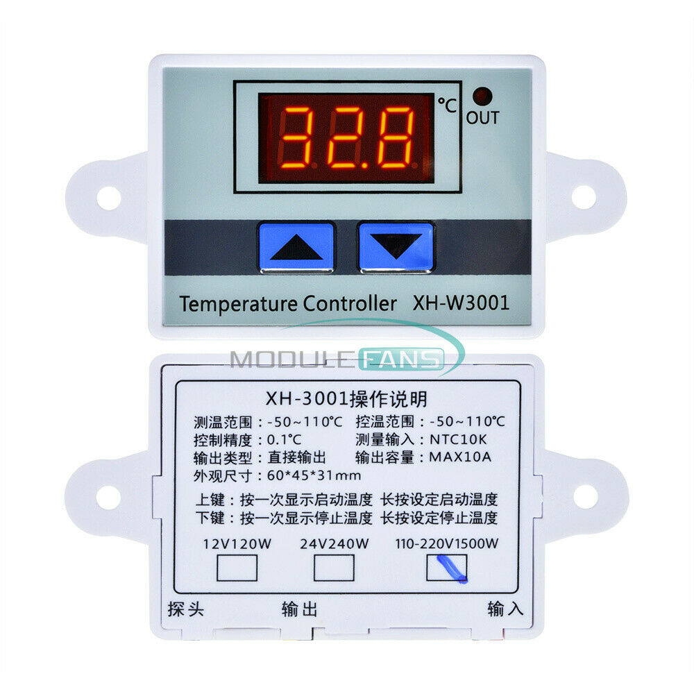 W3001 AC 110-220V Microcomputer Digital Temperature Controller with Switch Probe