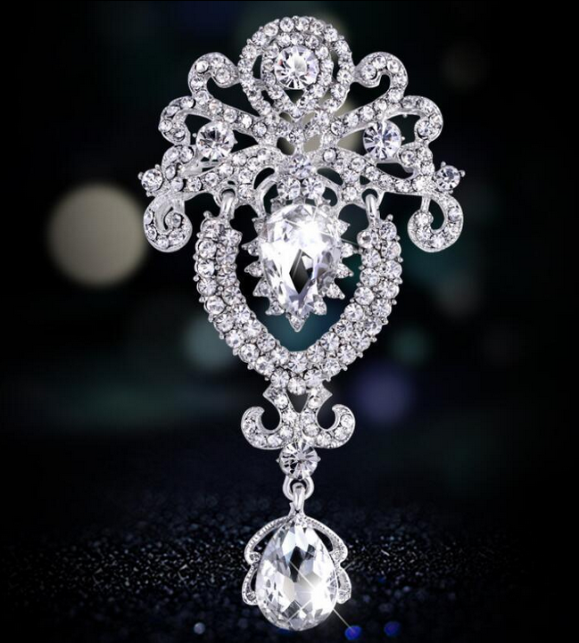 Large Flower Bridal Brooch Rhinestone Crystal Diamante Wedding Broach Pin Gift