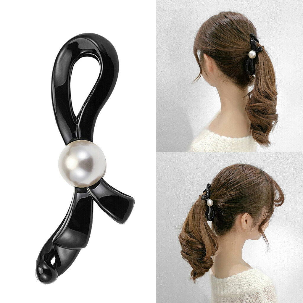 Fashion Women's Pearls Bow Banana Hair Clip Barrette Hairpin Hair Grip