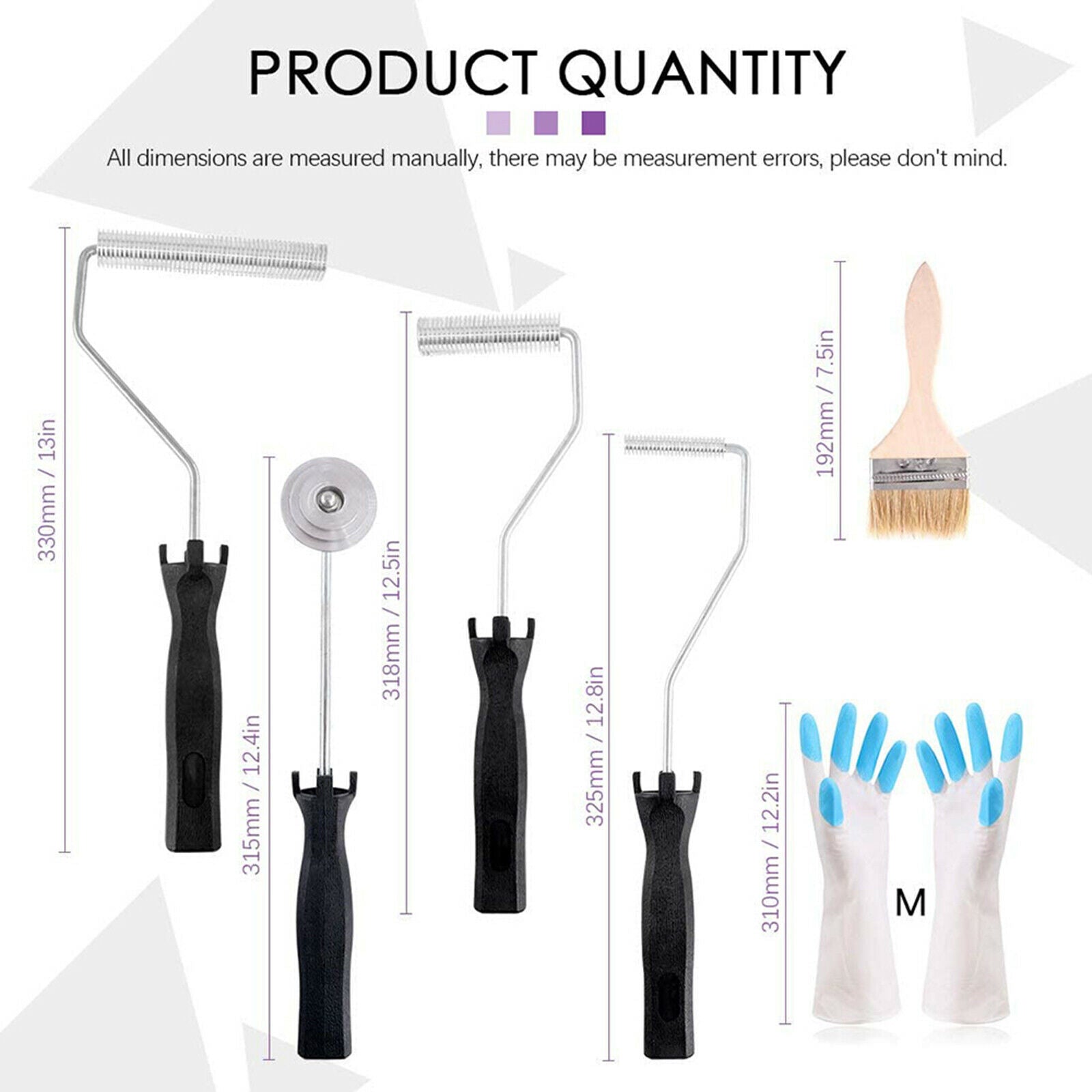 8Pcs Fiberglass Roller Tools And 1Pcs Detail Brushes With 1 Pair Glove