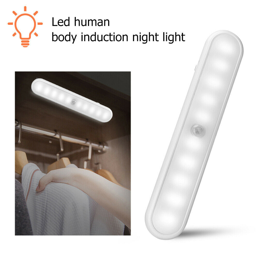 10LED PIR Motion Sensor Night Light Closet Under Cabinet Corridor Lights @