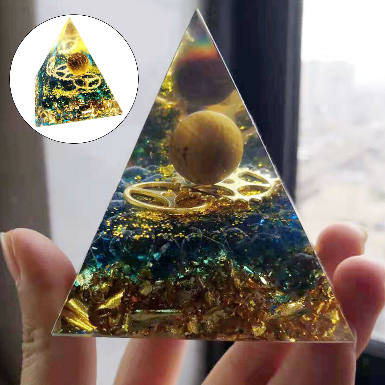 Handmade Amethyst  Crystal Sphere Orgone Pyramid Obsidian Orgone