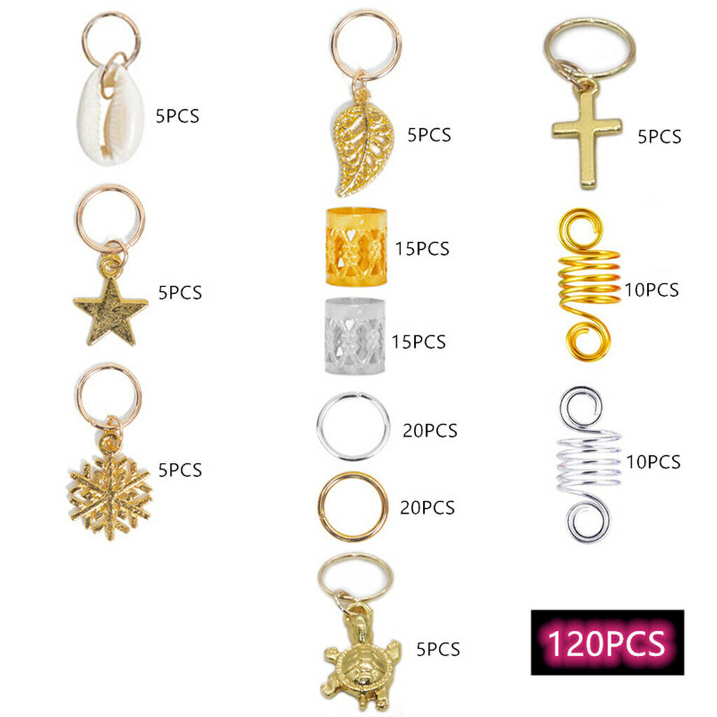 120Pcs Shell Snowflake Star Leaf hair Jewelry Braid Hoops for Braiding hair