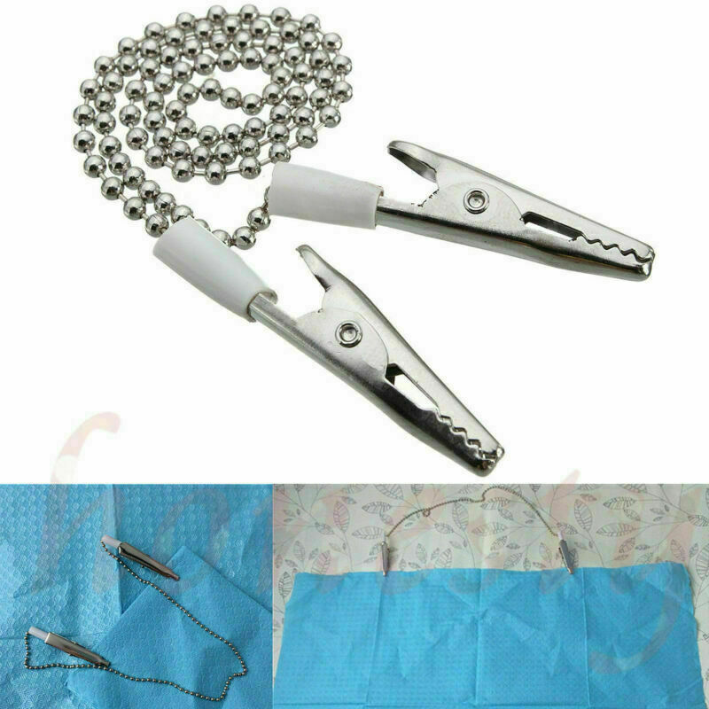 5pcs Napkin Holder Dental Lab Bib Crocodile Stainless Clip Flexible Ball Chain
