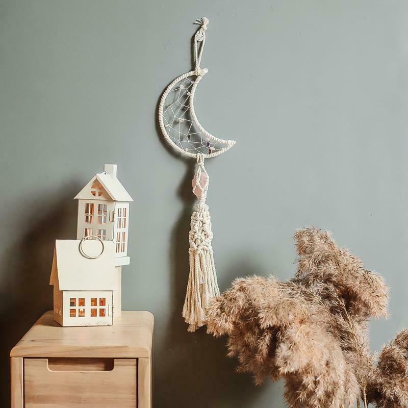 Moon Woven Tassels Dream Catcher Elegant Macrame Boho Woven Large Wall Hanging