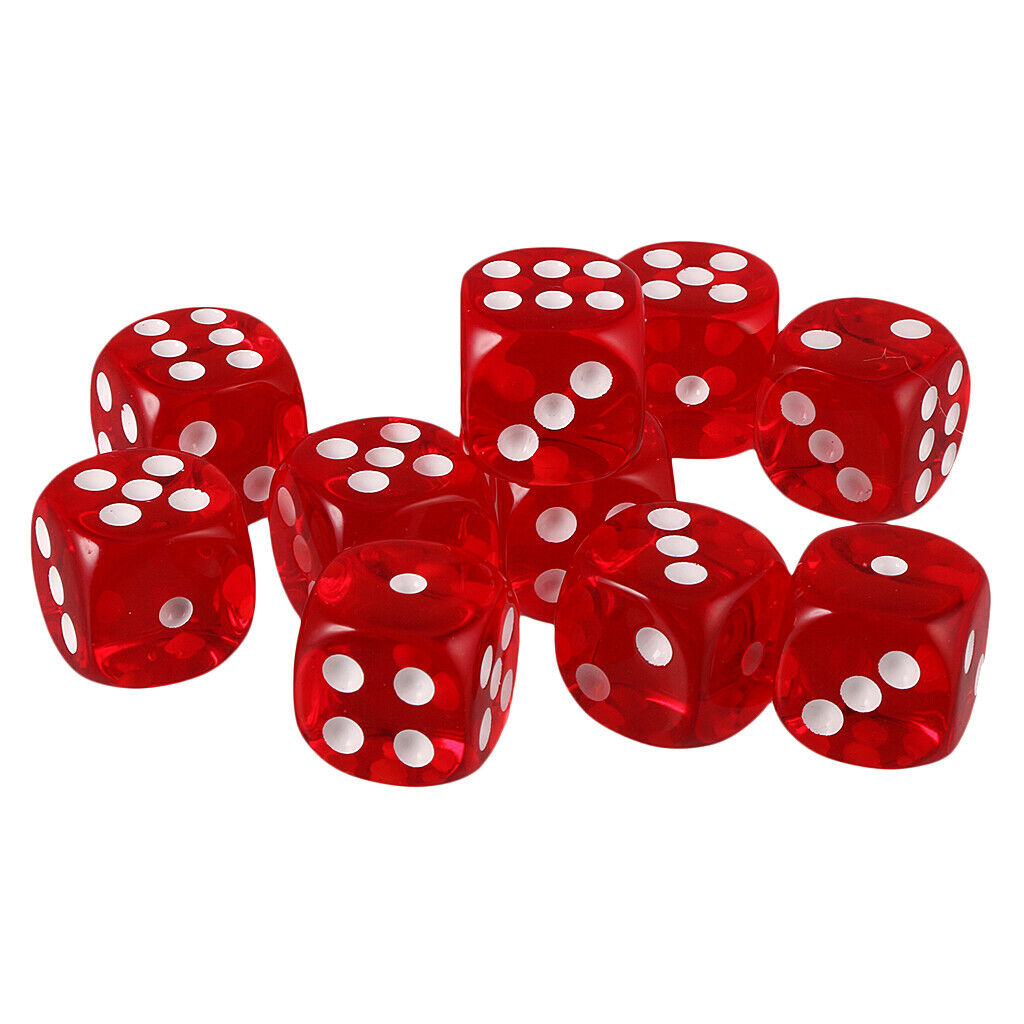 10 Packs Acrylic Six Side Spot Dices 16mm Square Dice for TRPG DND Game
