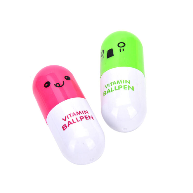Smiling Face Pill Shape Ballpoint Pen Cute Cartoon Favor Retractable Ball .l8