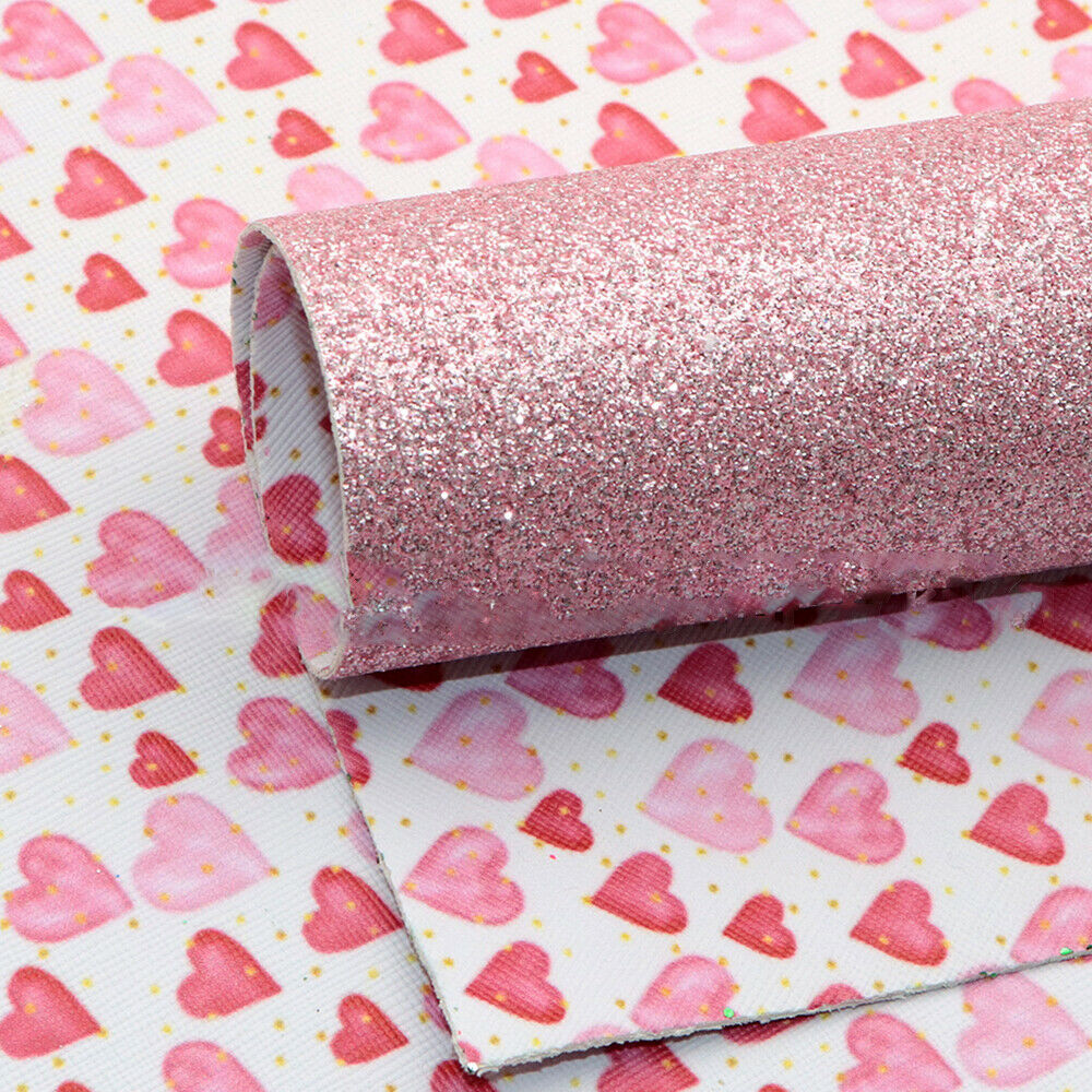 20*33cm Double-sided Artificial Leather Fabric Pink Glitter Love DIY Bow Hairpin