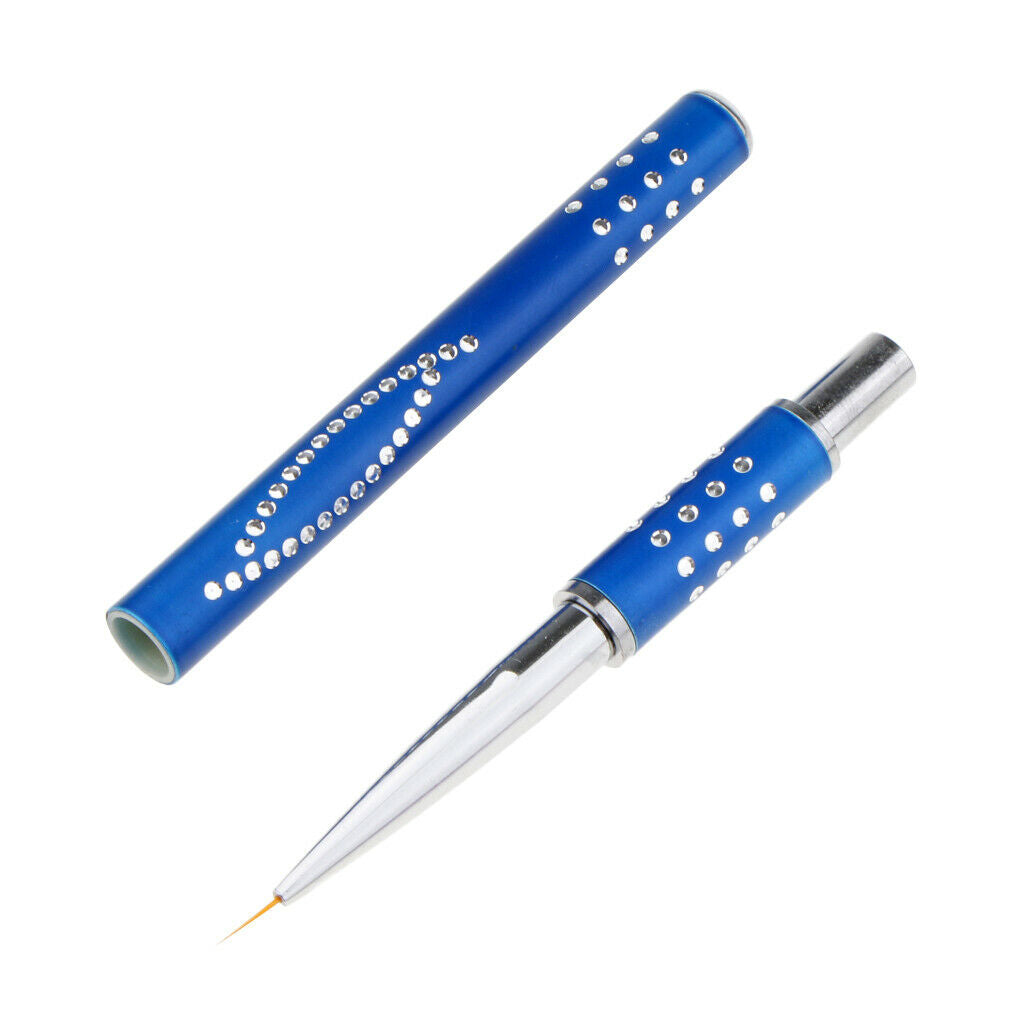 Nail Art Liner Brush Pen Painting Carving Flower Diamond Alloy Handle Blue