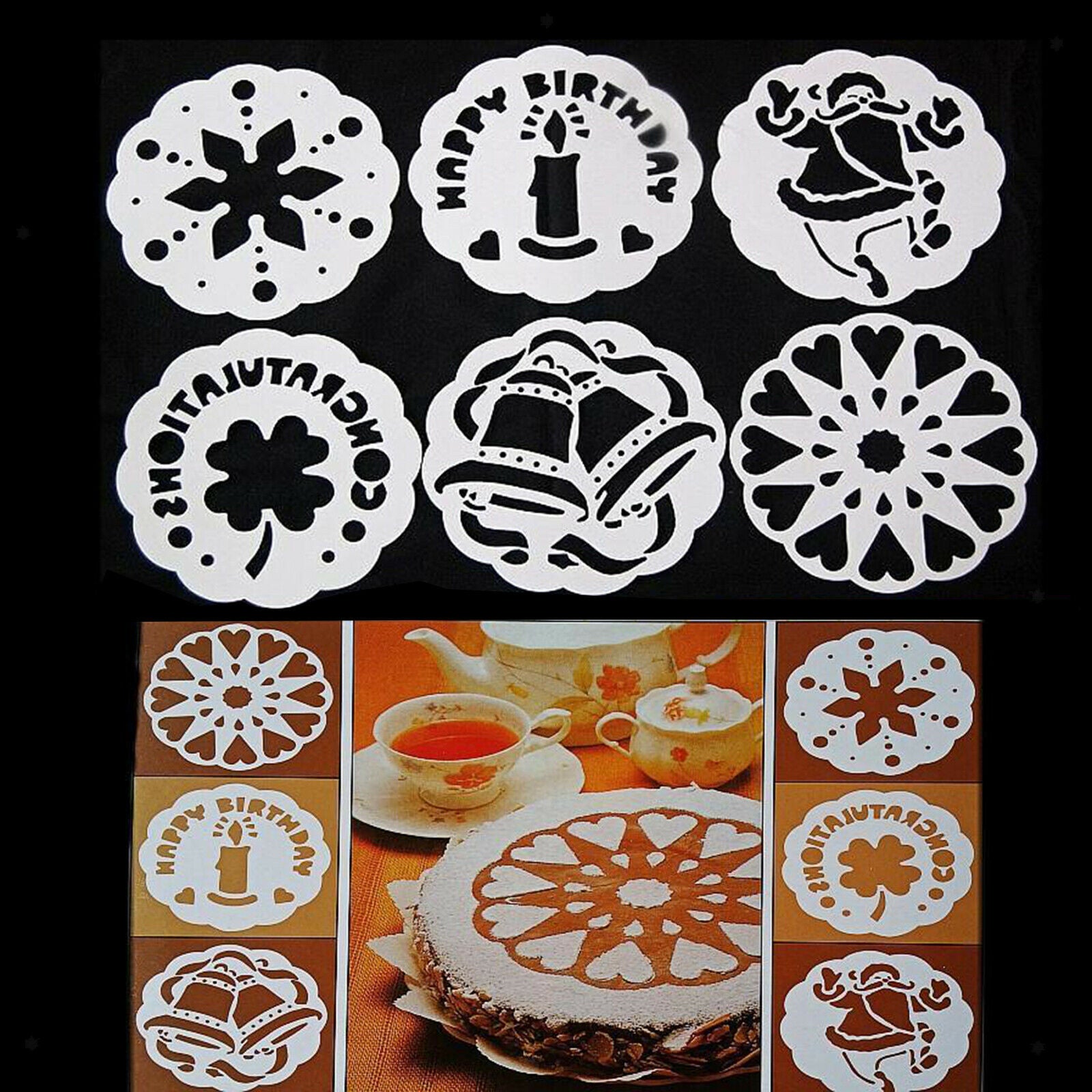 6x Snowflake Jingle Bell Cake Stencils Cookie Fondant Mold Baking Decor