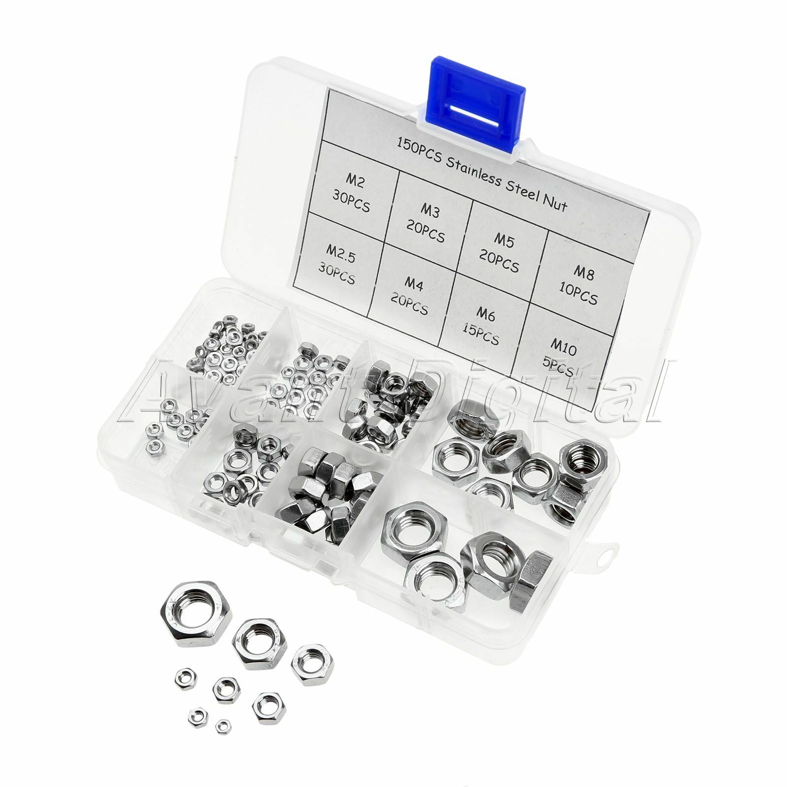 Brand New Hex Nut Assortment Stainless Steel M2 M2.5 M3 M4 M5 M6 Pack of 150Pcs