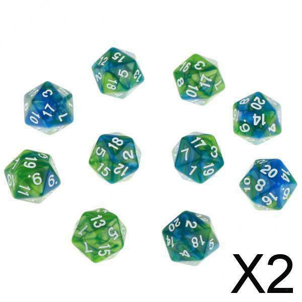 2X D20 20-Die Multi Side Dices for Board Game Toys Tabletop RPG Green Purple