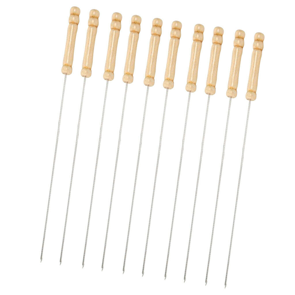 10x/set Wood Handle BBQ Skewers Stainless Steel Grill Needle Sticks 13.19