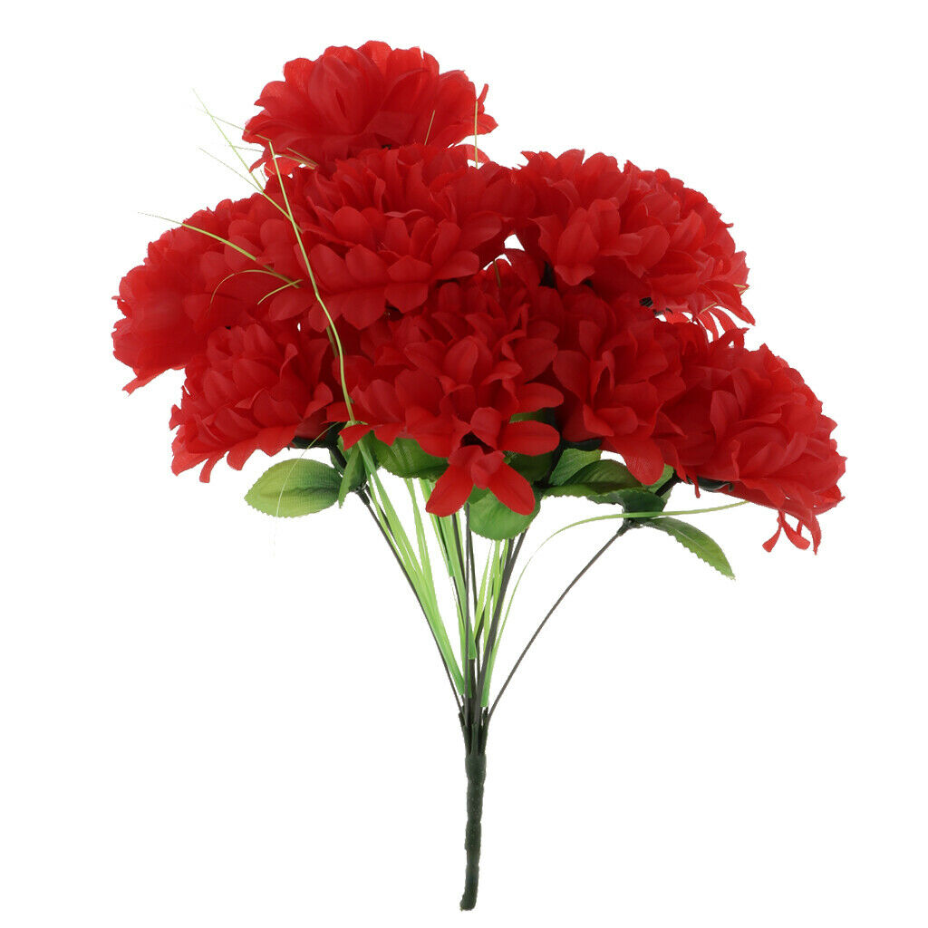 Artificial Chrysanthemum Bouquet Home Decor Grave Cemetery Flower Dark red