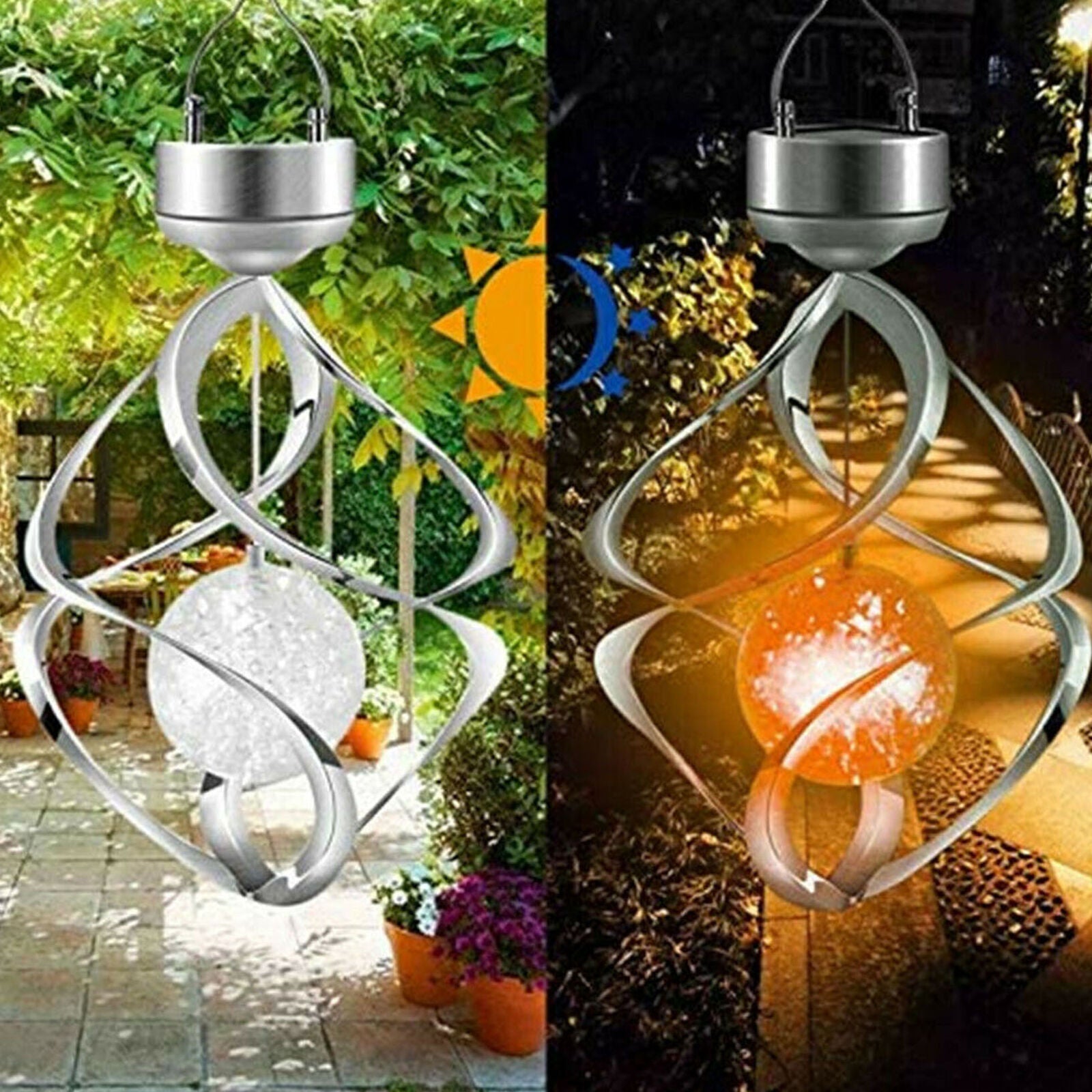 Solar LED Wind Spinner Color Changing Lamp Outdoor Hanging Wind Chime Light