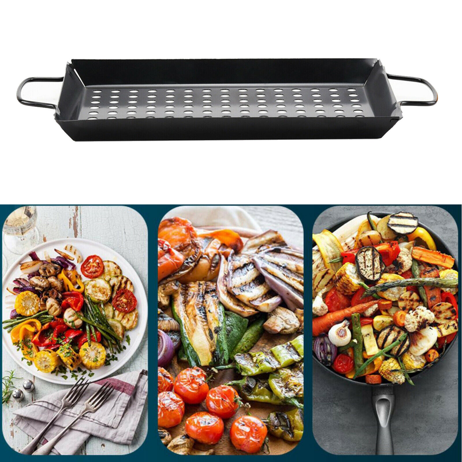 Non Stick BBQ Pans Grill Topper Basket Carbon Steel Outdoor Camping Cooking
