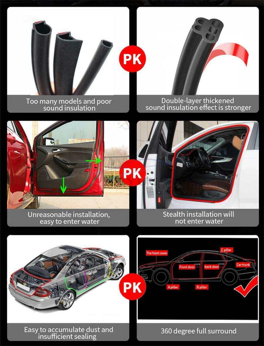 1PCS Black Car Door Double-layer L-shaped Rubber Sealing Strip Decorative Strip