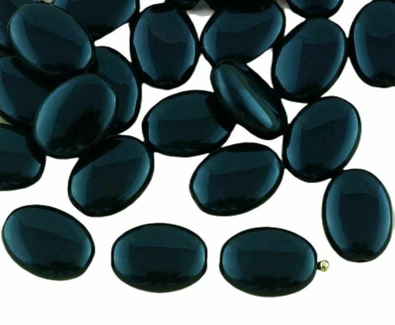 16pcs Opaque Jet Black Halloween Flat Oval Czech Glass Beads 9mm x 12mm