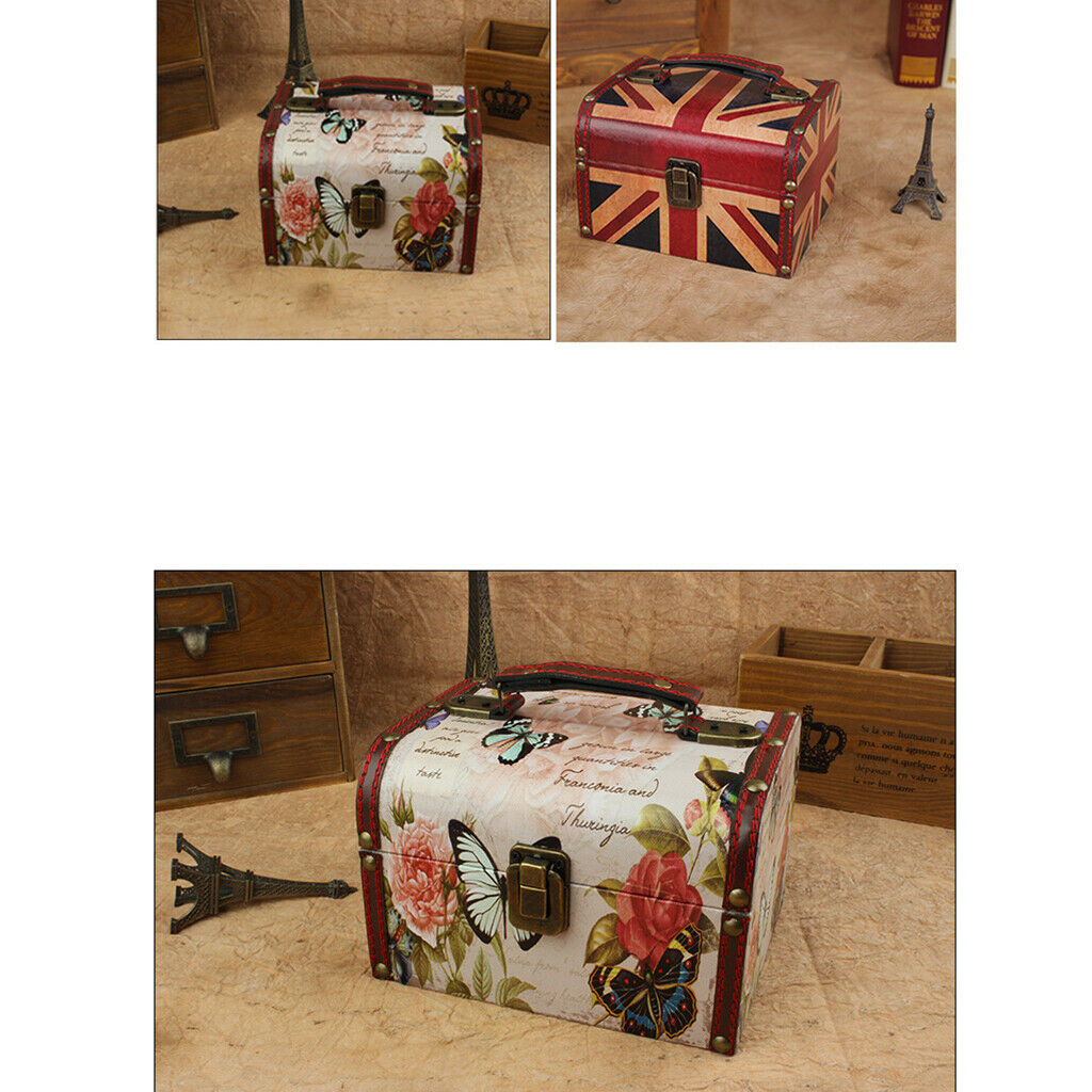 Retro Wooden Jewelry Storage Box Treasure Chest Organizer Home Decor Rose