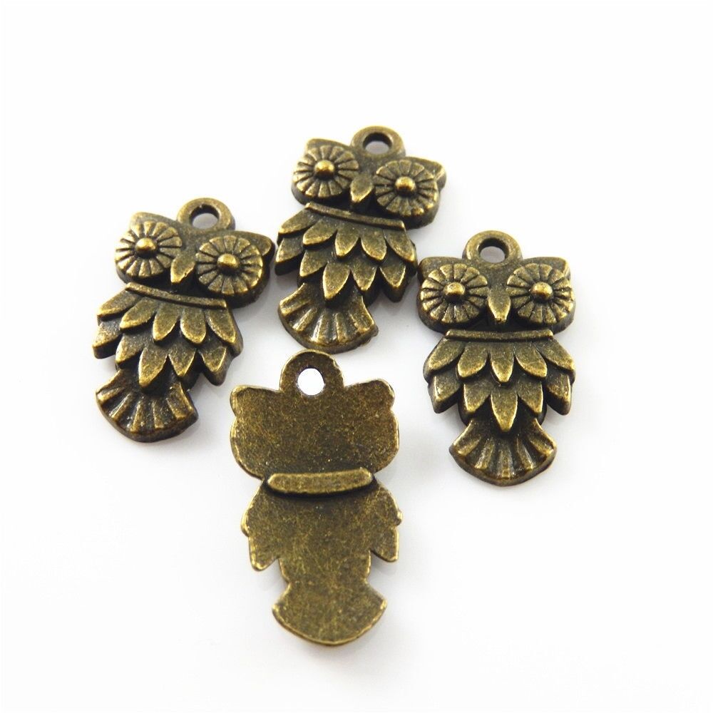 20 pcs Antiqued Bronze Zinc Alloy Cute Owl Charms Pendant Findings 18x12mm