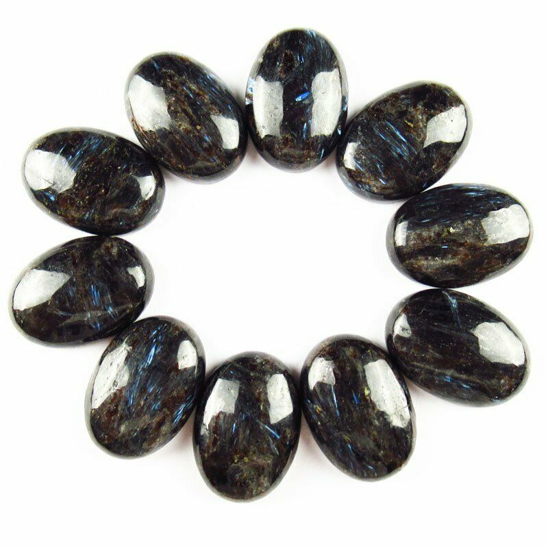 8pcs 25x18x6mm Natural Black Obsidian 46g Oval Cab Cabochon A-261JM