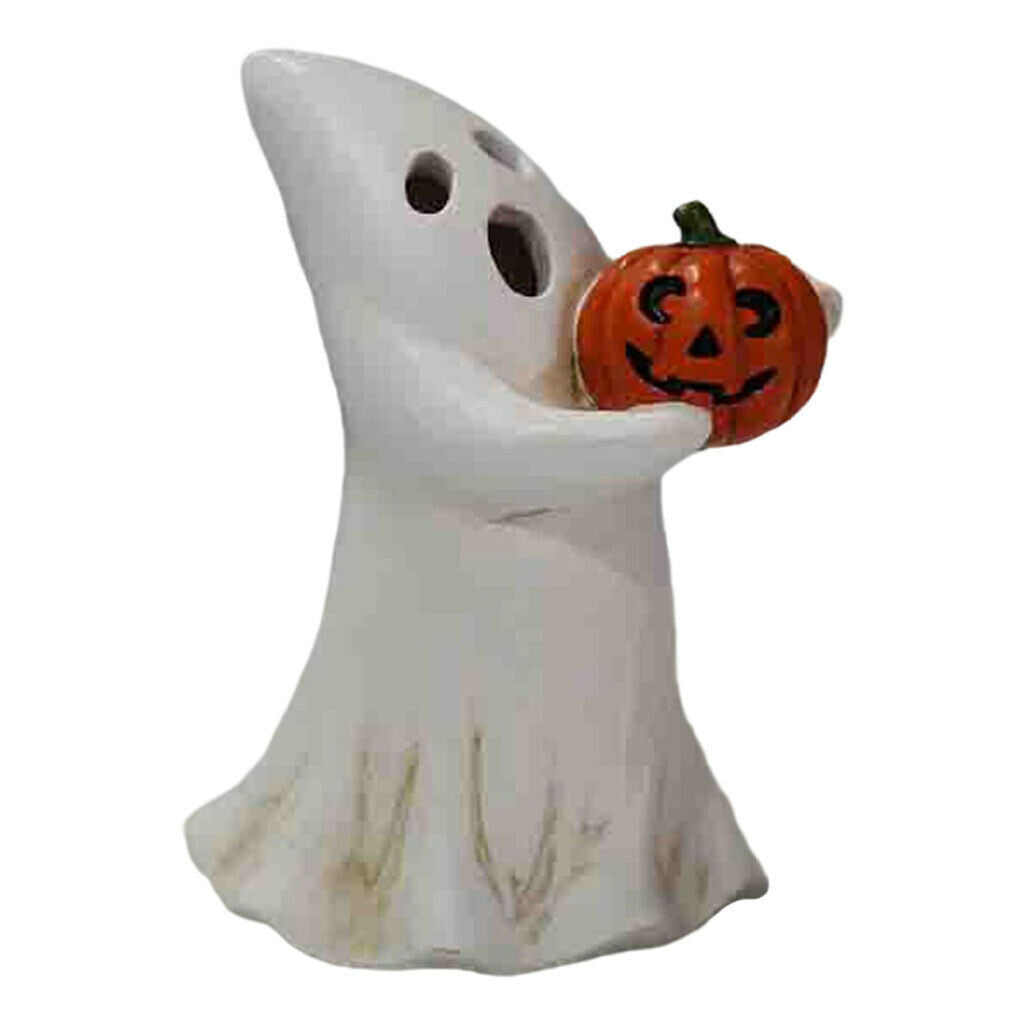 Halloween Ghost Holding Pumpkin Indoor Yard Office Statue Night Light Decor