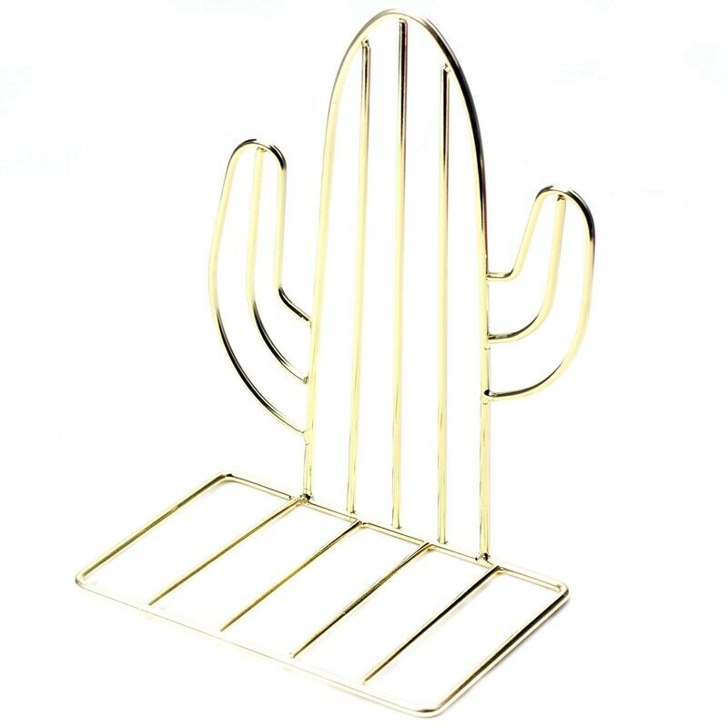 2PCS/Pair Creative Cactus Shaped Metal Bookends Book Support Stand Desk OrganiG3