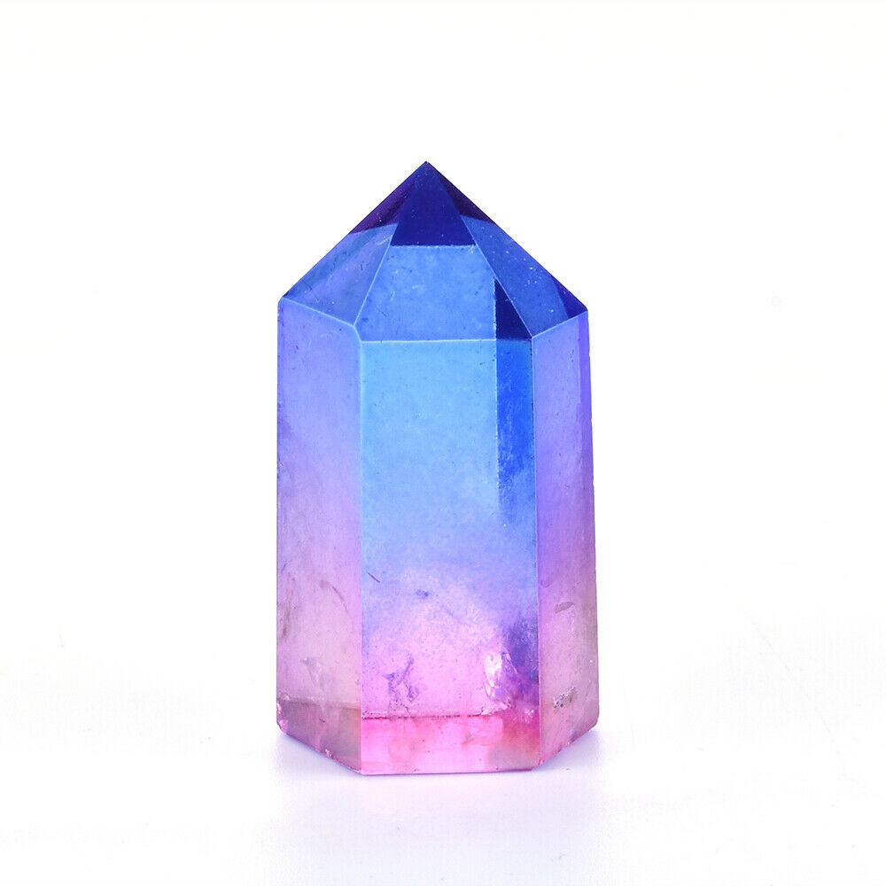 TOPï¼Natural Titanium Rainbow Quartz Obelisk Wand Crystal Tower Point Healing USA