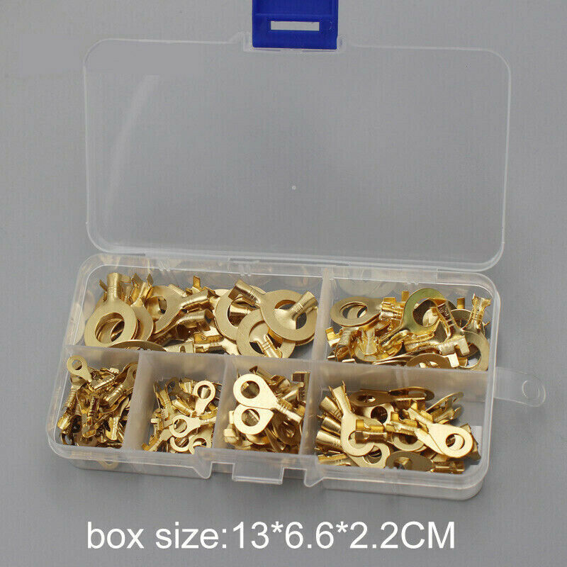 150Pcs Insulated Brass Ring Crimp Terminals Wire Connectors Electrical Kit w/Box