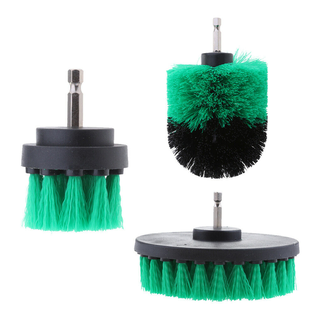 3Pcs Brush Drill Cleaning Brush Set Car Cleaning Power 2/3.5/5inch Green