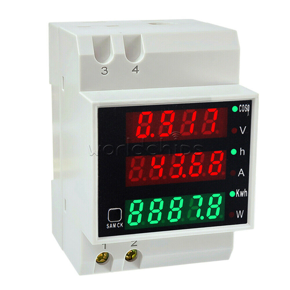 D52-2047 DIN Rail Type Digital  AC Voltmeter Ammeter Power Meter AC 80-300V 100A