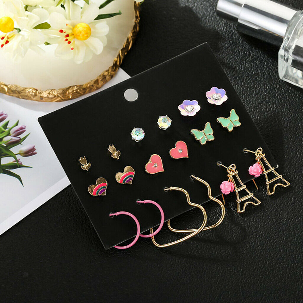 9Pairs Enamel Stud Earrings Butterfly Womens Statement Drop Earrings Jewelry