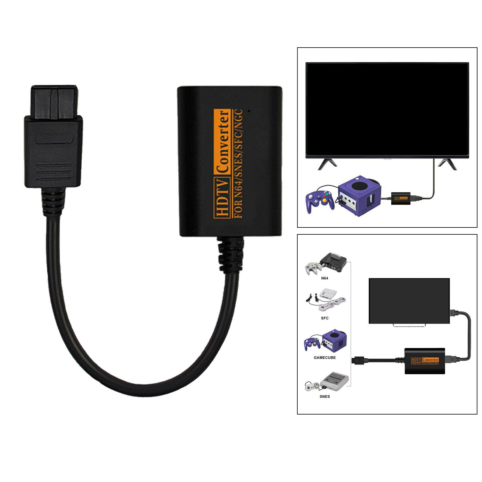 Black 720P   Converter Adapter for SNES SFC Easy To Use Plug and Play