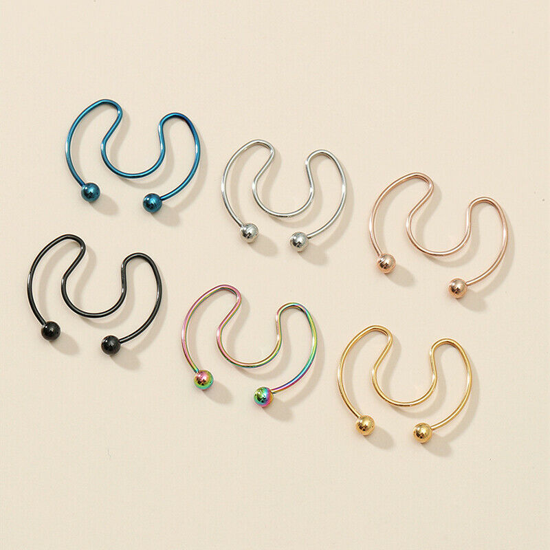 6Pcs Stainless Steel Nose Ring Piercing Nose Stud Clip Sexy Body Jewel.l8