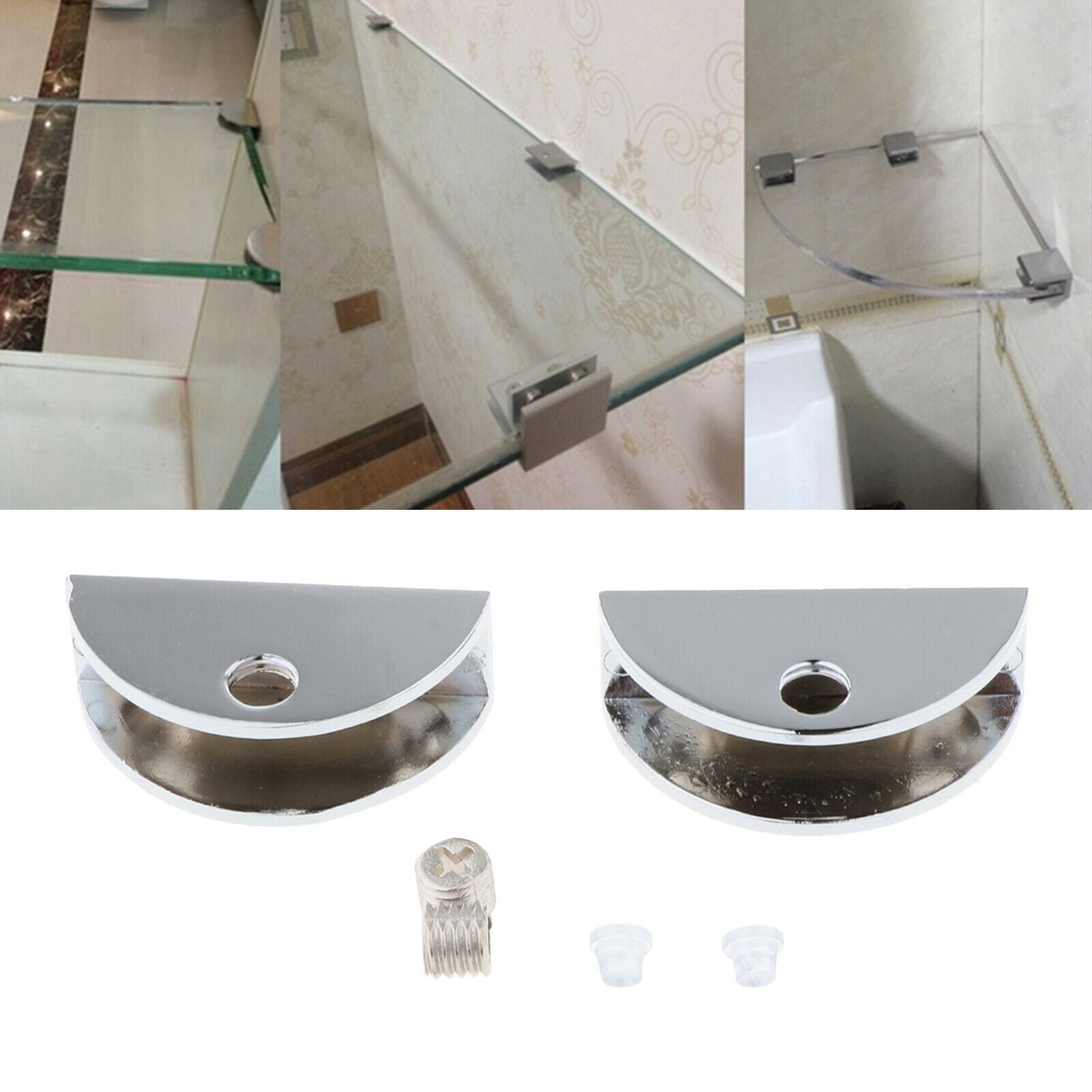 2pc Glass Clamps Clip Bracket Holder Shelf Handrails Flat Base Fixed Glass 6-8mm